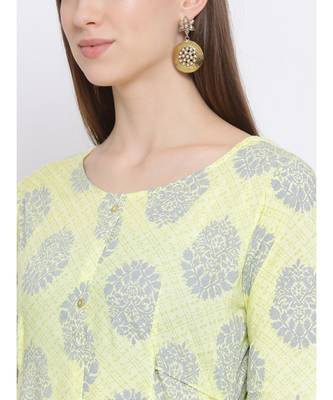 Women Green Cotton Printed A-line Kurta 6