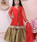 Red embroidered net kids salwar suits