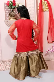 Red embroidered net kids salwar suits