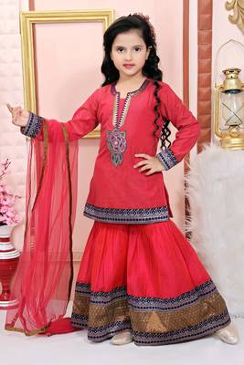 Pink embroidered shimmer kids salwar suits 1