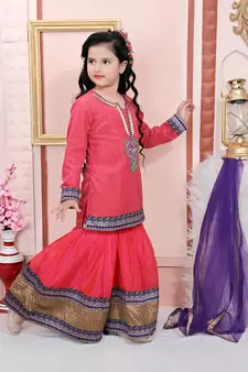 Pink embroidered shimmer kids salwar suits