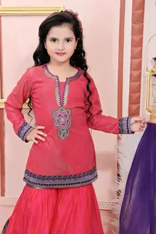 Pink embroidered shimmer kids salwar suits