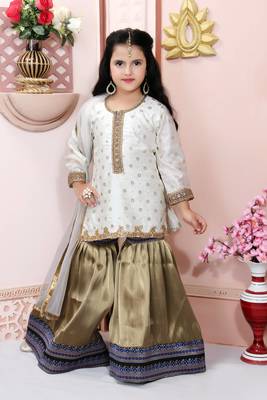 White embroidered chanderi silk kids salwar suits 1