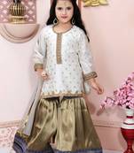 White embroidered chanderi silk kids salwar suits
