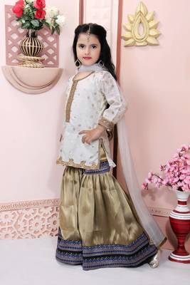 White embroidered chanderi silk kids salwar suits 2