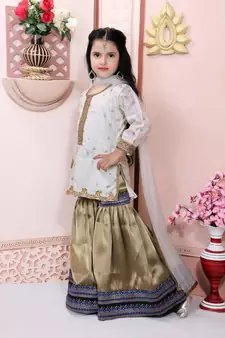 White embroidered chanderi silk kids salwar suits