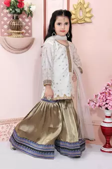 White embroidered chanderi silk kids salwar suits