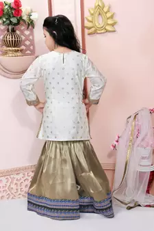 White embroidered chanderi silk kids salwar suits