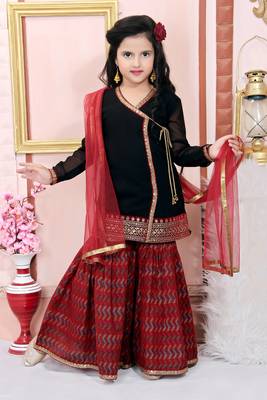 Black embroidered faux georgette kids salwar suits 1