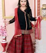 Black embroidered faux georgette kids salwar suits