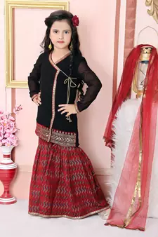 Black embroidered faux georgette kids salwar suits