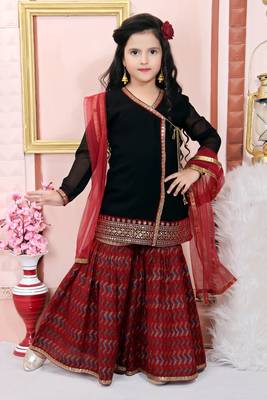 Black embroidered faux georgette kids salwar suits 3
