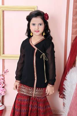 Black embroidered faux georgette kids salwar suits 4