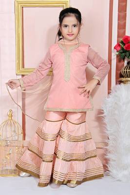 Pink embroidered net kids salwar suits 1