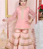 Pink embroidered net kids salwar suits