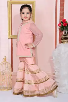 Pink embroidered net kids salwar suits