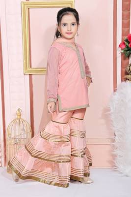 Pink embroidered net kids salwar suits 3