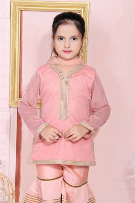 Pink embroidered net kids salwar suits 4