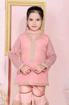 Pink embroidered net kids salwar suits