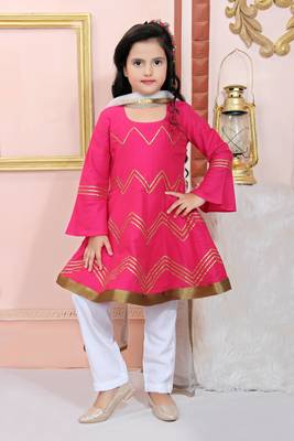 Pink embroidered cotton silk kids salwar suits 1