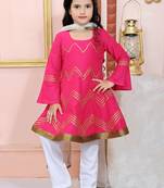 Pink embroidered cotton silk kids salwar suits