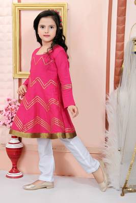 Pink embroidered cotton silk kids salwar suits 2