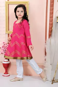 Pink embroidered cotton silk kids salwar suits