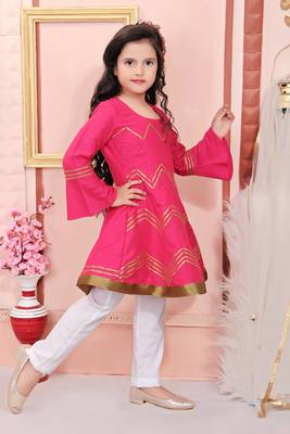 Pink embroidered cotton silk kids salwar suits 3