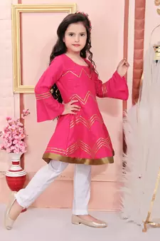 Pink embroidered cotton silk kids salwar suits