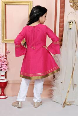 Pink embroidered cotton silk kids salwar suits 5