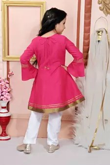 Pink embroidered cotton silk kids salwar suits