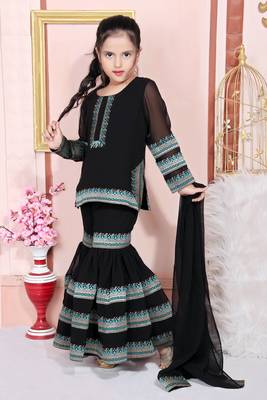 Black embroidered faux georgette kids salwar suits 1