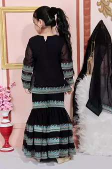 Black embroidered faux georgette kids salwar suits