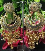 Grey Meenakari Chandbali Long Laheriya Pearl Earrings Set