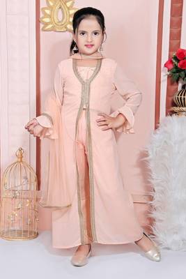 Pink embroidered faux georgette kids salwar suits 1