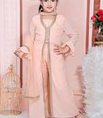 Pink embroidered faux georgette kids salwar suits