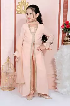 Pink embroidered faux georgette kids salwar suits