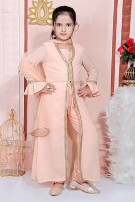 Pink embroidered faux georgette kids salwar suits 3