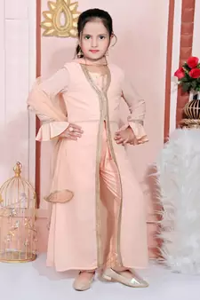 Pink embroidered faux georgette kids salwar suits