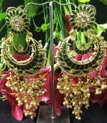 Emerald Green Meenakari Chandbali Long Laheriya Pearl Earrings Set