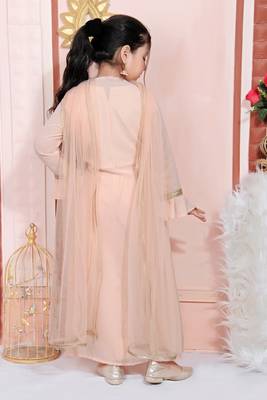 Pink embroidered faux georgette kids salwar suits 5