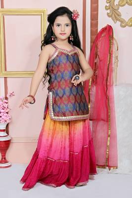 Multicolor embroidered brocade kids salwar suits 1