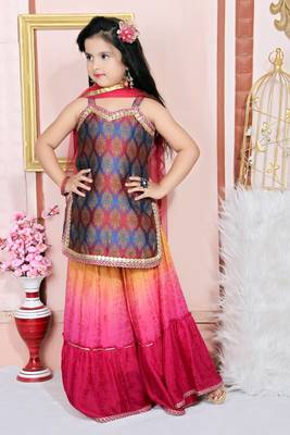 Multicolor embroidered brocade kids salwar suits 2