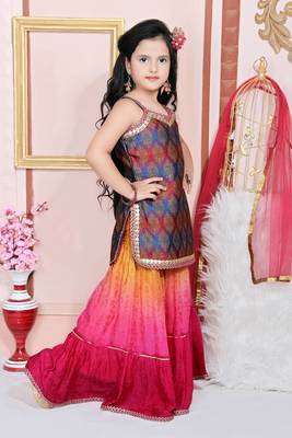 Multicolor embroidered brocade kids salwar suits 3