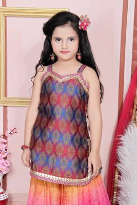 Multicolor embroidered brocade kids salwar suits 4