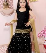 Black Cotton Silk Sequin and Threadwork Embroidered Sharara Suit