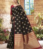 Black woven banarasi silk saree with blouse