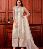 Off-white embroidered net salwar