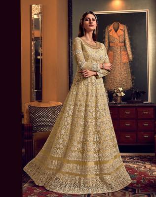 Lemon embroidered net salwar 2
