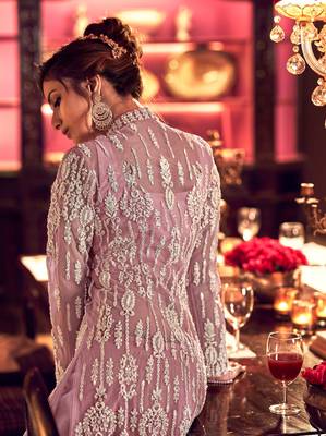 Light-purple embroidered net salwar 2